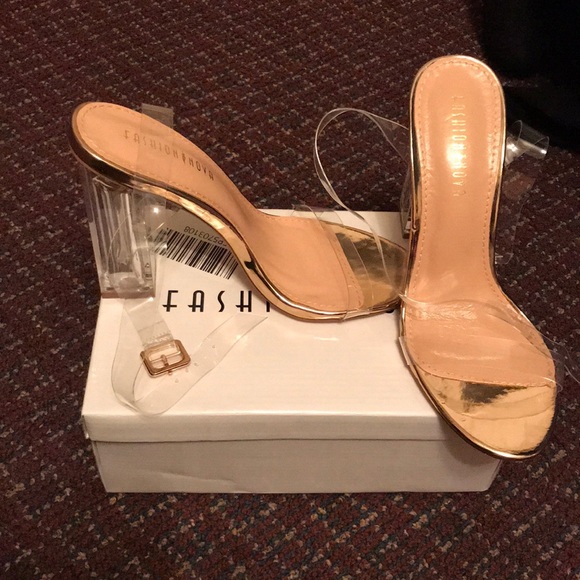 gold glass heels